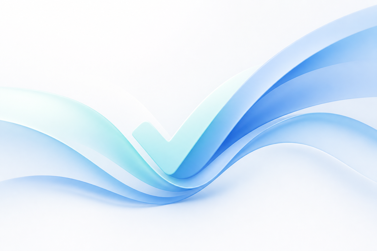 Banda visual abstracta en tonos azules que sugiere verificación